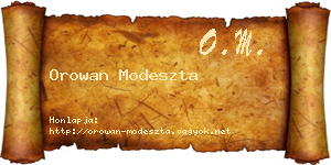 Orowan Modeszta névjegykártya